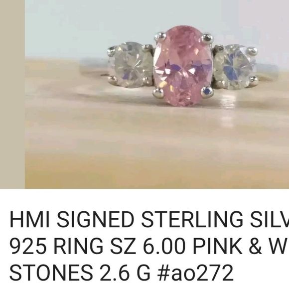 ESTATE VINTAGE Cocktail ring pink & white CZs signed cmi - Picture 3 of 8